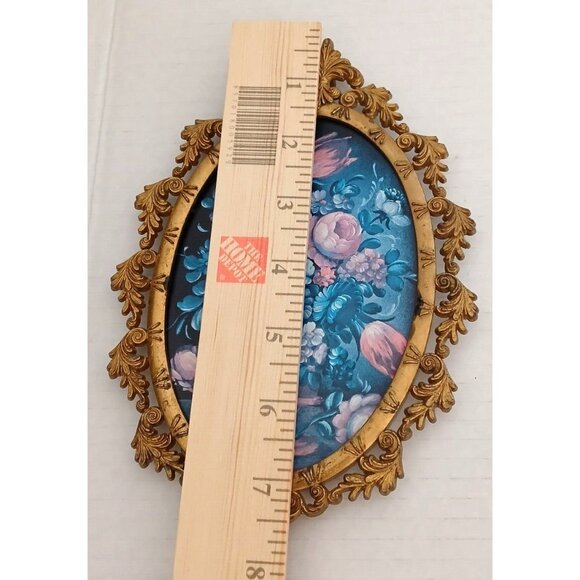 Vintage Made in Italy Flower Bouquet in Ornated Frame Back Velvet Covered Decor - Picture 4 of 5
